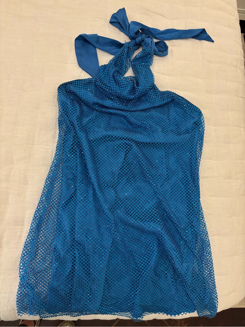 Amanda Uprichard Blue Halter Mesh Mini Dress